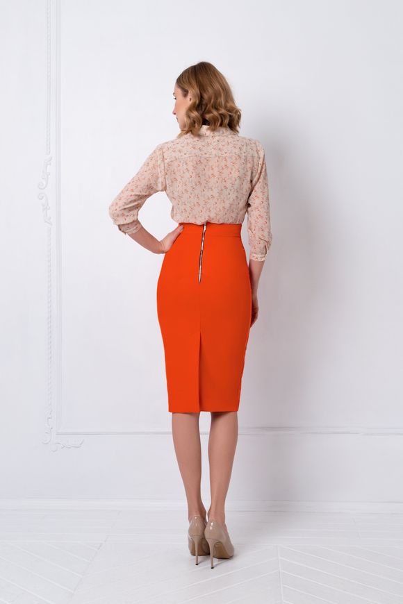 Классическая, юбка - карандаш с высокой посадкой от BYURSE, 42, Оранжевый, Креп, Внесезонный