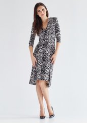 Leopard dress Alice from BYURSE, Black and white, Crepe, Midi, Аutumn winter, Casual, Cloth, Аnimalistic, Dress, 1 kg, Yes, Ukraine, 95% viscose, 5% elastane, Sleeve 3/4, Printed, flared, With a zipper, V-neck, cocktail, Dresses - case, With a slit