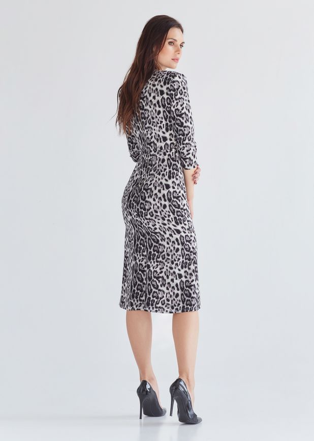 Leopard dress Alice from BYURSE, Black and white, Crepe, Midi, Аutumn winter, Casual, Cloth, Аnimalistic, Dress, 1 kg, Yes, Ukraine, 95% viscose, 5% elastane, Sleeve 3/4, Printed, flared, With a zipper, V-neck, cocktail, Dresses - case, With a slit