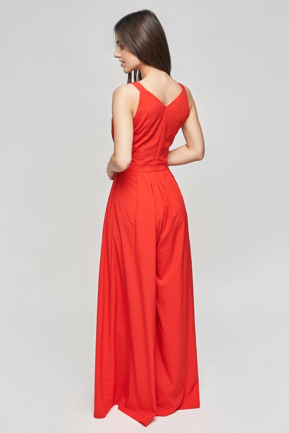 Summer, red jumpsuit with a skirt - pants from BYURSE, Red, Silk, Maxi, Spring Summer, Overalls, Cloth, plain, Overalls, 1 kg, Yes, Ukraine, 95% viscose, 5% elastane, Sleeveless, plain, off the shoulder, With a zipper, V-neck, Evening, jumpsuit pants, With pockets