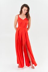 Red jumpsuit by BYURSE, Red, Dress fabric, Maxi, Spring Summer, Overalls, Cloth, plain, Overalls, 1 kg, Yes, Ukraine, 95% viscose, 5% elastane, Sleeveless, plain, Fitted, With a zipper, V-neck, cocktail, jumpsuit pants, With a slit