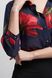 Women's silk shirt in floral print from BYURSE, Blue - red, Silk chiffon, Оff-season, Blouses, Cloth, Floral, Blouses/tops, 1 kg, Yes, Ukraine, 95% silk, 5% elastane, Sleeve 3/4, Printed, oversize, Buttoned, Round neckline, Business, With a collar