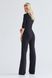 Women's classic black wool jumpsuit from BYURSE, 44, The black, Costume fabric, Maxi, Аutumn winter, Overalls, Cloth, plain, Overalls, 1 kg, Yes, Ukraine, 95% wool, 5% elastan, Sleeve 3/4, plain, high waist, With a zipper, V-neck, Casual, jumpsuit pants, With pockets