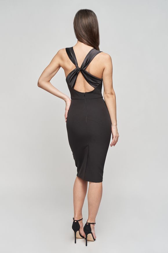 Cocktail, black dress - a case with an open back Estelle from BYURSE, 42, The black, Crepe, Midi, Оff-season, Cocktail Dresses, Cloth, plain, Dress, 1 kg, Yes, Ukraine, 95% viscose, 5% elastane, Sleeveless, plain, tight-fitting, With a zipper, Bustier, cocktail, Dresses - case, With a zipper