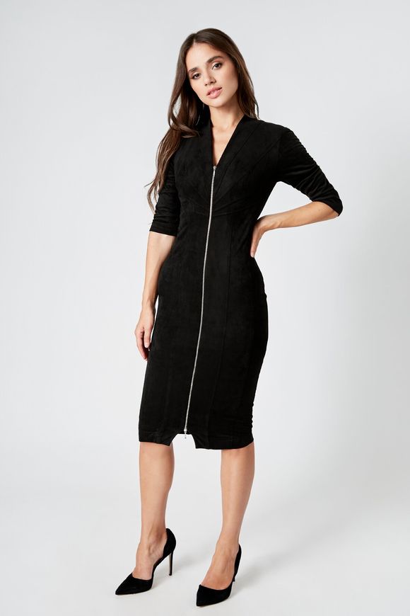 Suede, black dress - sheath with a zipper Donna from BYURSE, The black, Textile suede, Midi, Аutumn winter, Cocktail Dresses, Cloth, plain, Dress, 1 kg, Yes, Ukraine, Текстильный замш, Sleeve 3/4, plain, tight-fitting, With a zipper, V-neck, Classical, Dresses - case, With a zipper