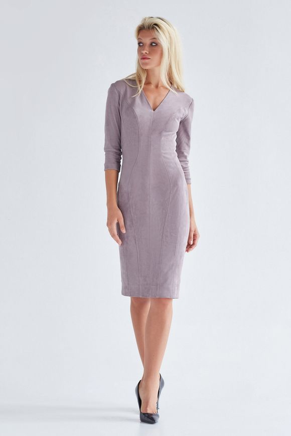 Business, suede dress - caseShannon from BYURSE, gray, Textile suede, Midi, Аutumn winter, Office dress, Cloth, plain, Dress, 1 kg, Yes, Ukraine, Текстильный замш, Sleeve 3/4, plain, tight-fitting, With a zipper, V-neck, Business, Dresses - case, With a zipper