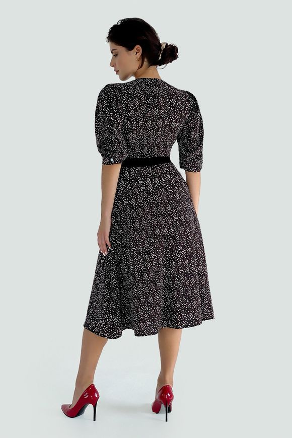Karen print dress, Print, Dress fabric, Midi, Оff-season, Dresses, Cloth, Floral, Dress, 1 kg, Yes, Ukraine, 95% viscose, 5% elastane, Sleeve 3/4, Printed, flared, With a zipper, Round neckline, Casual, Dresses - trapeze, With pockets, Puff sleeves