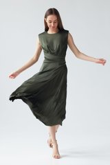 Dress Leona, Khaki, Silk, Midi, Spring Summer, Cocktail Dresses, Cloth, plain, Dress, 1 kg, Yes, Ukraine, 95% silk, 5% elastane