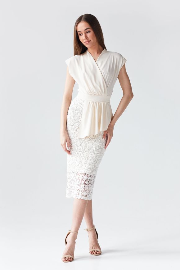 Agnes silk and lace cocktail dress by BYURSE, Ivory, Lace, Midi, Оff-season, Wedding, Cloth, plain, Dress, 1 kg, Yes, Ukraine, 95% silk, 5% elastane, Sleeveless, With lace, tight-fitting, With a zipper, V-neck, cocktail, Dresses - case, Basque