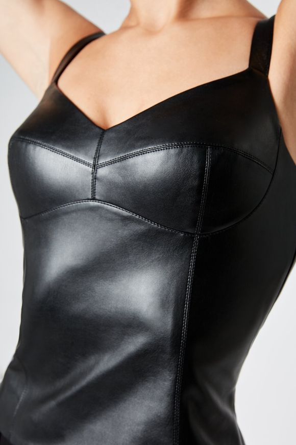 Leather top Naomi from BYURSE, The black, Textile leather, Оff-season, Top, Cloth, plain, Blouses/tops, 1 kg, Yes, Ukraine, Textile leather, Sleeveless, plain, tight-fitting, With a zipper, Bustier, Evening, With a zipper