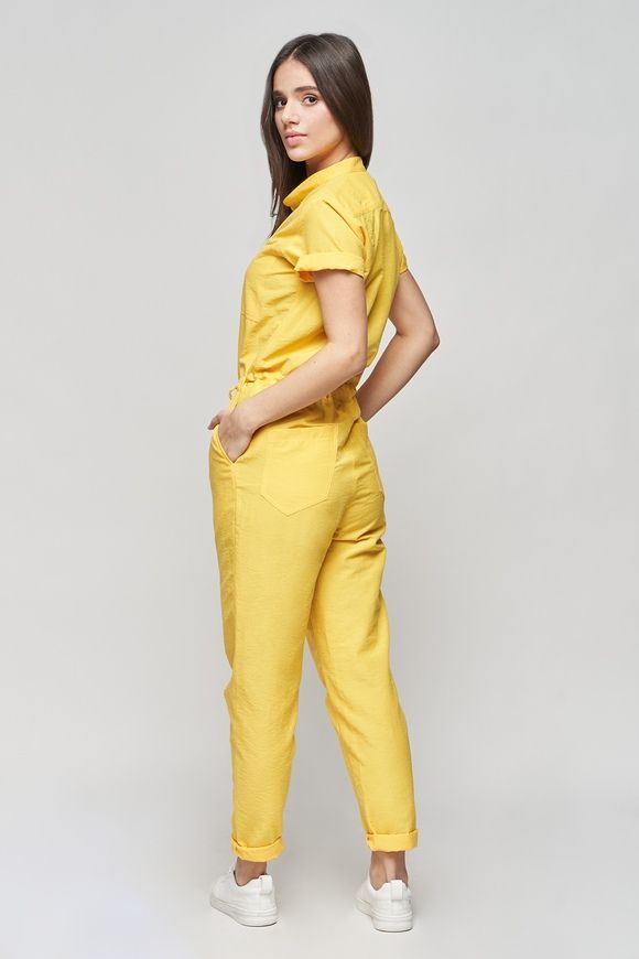 Літній, жовтий комбінезон із бавовни Smart casual від BYURSE, 40, Жовтий, Коттон, Максі, Весна - літо, Комбінезони, Одяг, Однотонний, Комбінезоні, 1 кг., Да, Україна, 95% бавовна, 5% еластан, Короткий рукав, Однотонні, Оверсайз, На ґудзиках, Повсякденний, Комбінезон штани, З кишенями
