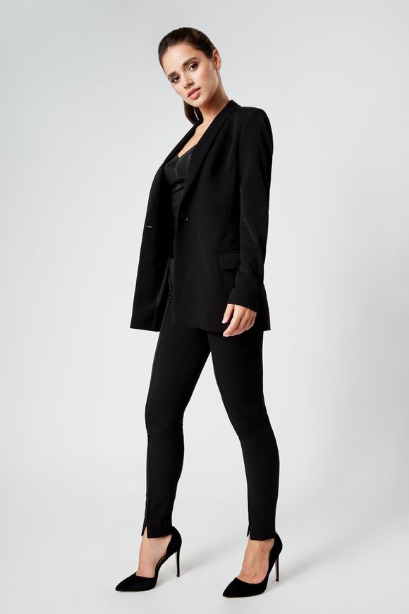 Women's black skinny pants from BYURSE, The black, Costume fabric, Оff-season, Trousers, Cloth, plain, Trousers, 1 kg, Yes, Ukraine, 95% wool, 5% elastan, Narrow, Buttoned, Casual, With a slit