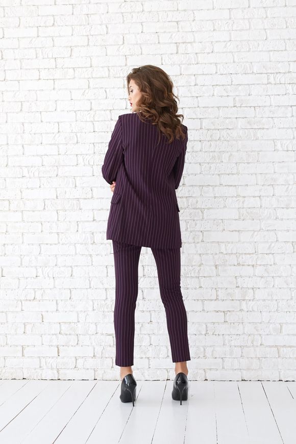 Women's striped trouser suit from BYURSE, 46, Marsala, Costume fabric, Оff-season, Suit classic, Cloth, Strip, Suit with trousers, 1 kg, Yes, Ukraine, 95% viscose, 5% elastane, Long sleeve, Buttons, Direct, Buttoned, Business, Direct, Direct