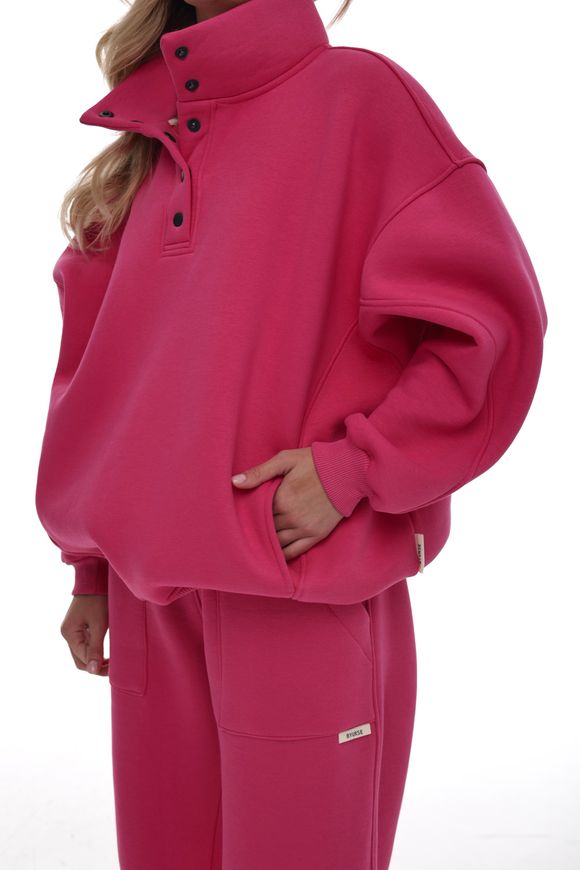 Oversized polo by BYURSE in Fuchsia color, S, Fuchsia, fouter, Аutumn winter, Cloth, Ukraine, 95% cotton, 5% elastan, Long sleeve, oversize, Casual