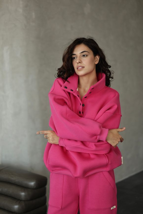 Оверсайз поло від BYURSE у кольорі фуксія, S, Фуксія, футер, Осінь - зима, Одяг, Україна, 95% бавовна, 5% еластан, Довгий рукав, Оверсайз, Повсякденний