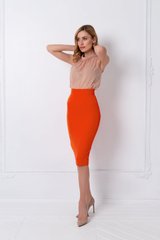 Классическая, юбка - карандаш с высокой посадкой от BYURSE, 40, Оранжевый, Креп, Внесезонный