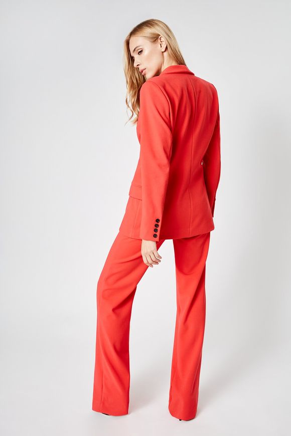 Classic red wool pantsuit by BYURSE, Red, Costume fabric, Maxi, Аutumn winter, Suit classic, Cloth, plain, Suit with trousers, 1 kg, Yes, Ukraine, 95% wool, 5% elastan, Long sleeve, plain, Direct, Buttoned, Business, Direct, Direct