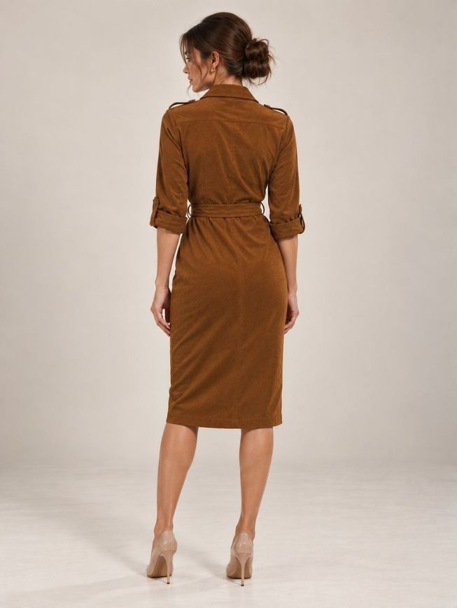 Suede dress - shirt from BYURSE, Titian, Textile suede, Midi, Оff-season, Office dress, Cloth, plain, Dress, 1 kg, Yes, Ukraine, Текстильный замш, Long sleeve, With belt, Direct, Buttoned, Round neckline, Casual, Dresses - shirts