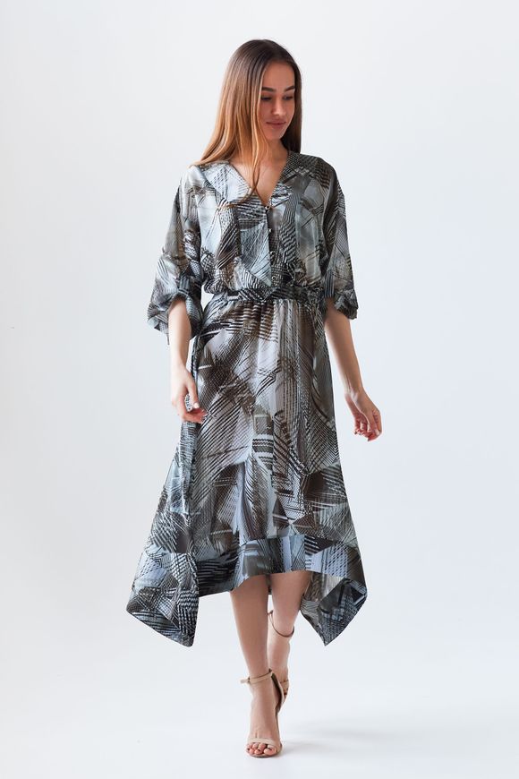 May's summer silk dress by BYURSE, Print, Silk chiffon, Midi, Spring Summer, Casual, Cloth, Abstract, Dress, 1 kg, Yes, Ukraine, 95% silk, 5% elastane