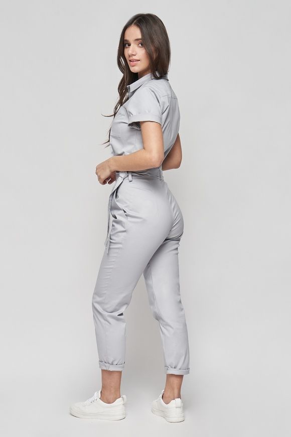 Summer jumpsuit made of cotton Smart casual from BYURSE, gray, Cotton, Maxi, Spring Summer, Overalls, Cloth, Strip, Overalls, 1 kg, Yes, Ukraine, 95% cotton, 5% elastan, Short sleeve, plain, Fitted, Buttoned, Casual, jumpsuit pants, With pockets
