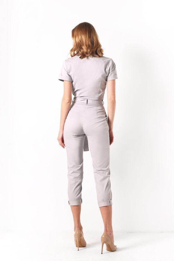 Summer jumpsuit made of cotton Smart casual from BYURSE, gray, Cotton, Maxi, Spring Summer, Overalls, Cloth, Strip, Overalls, 1 kg, Yes, Ukraine, 95% cotton, 5% elastan, Short sleeve, plain, Fitted, Buttoned, Casual, jumpsuit pants, With pockets