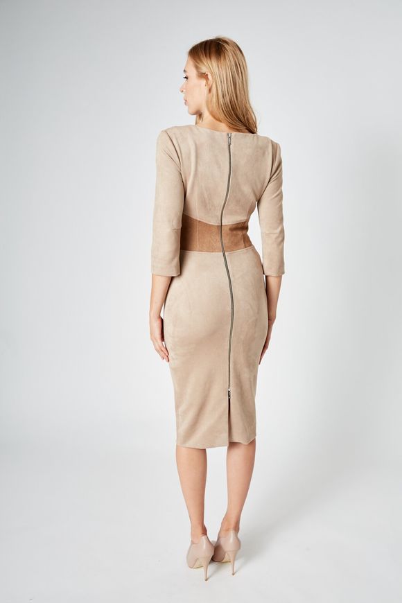 Beige dress - case Renata suede from BYURSE, Beige, Textile suede, Midi, Аutumn winter, Office dress, Cloth, Combined, Dress, 1 kg, Yes, Ukraine, Текстильный замш, Sleeve 3/4, Two-tone models, tight-fitting, With a zipper, Round neckline, Classical, Dresses - case, With a zipper
