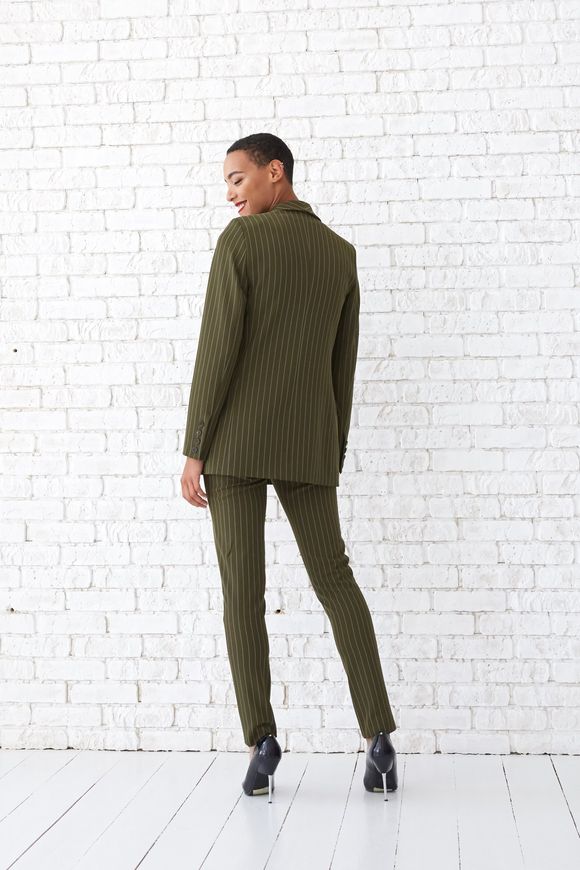 Women's striped khaki trouser suit from BYURSE, Khaki, Costume fabric, Оff-season, Suit classic, Cloth, Strip, Suit with trousers, 1 kg, Yes, Ukraine, 95% viscose, 5% elastane, Long sleeve, Printed, Direct, Buttoned, Business, Direct, Direct