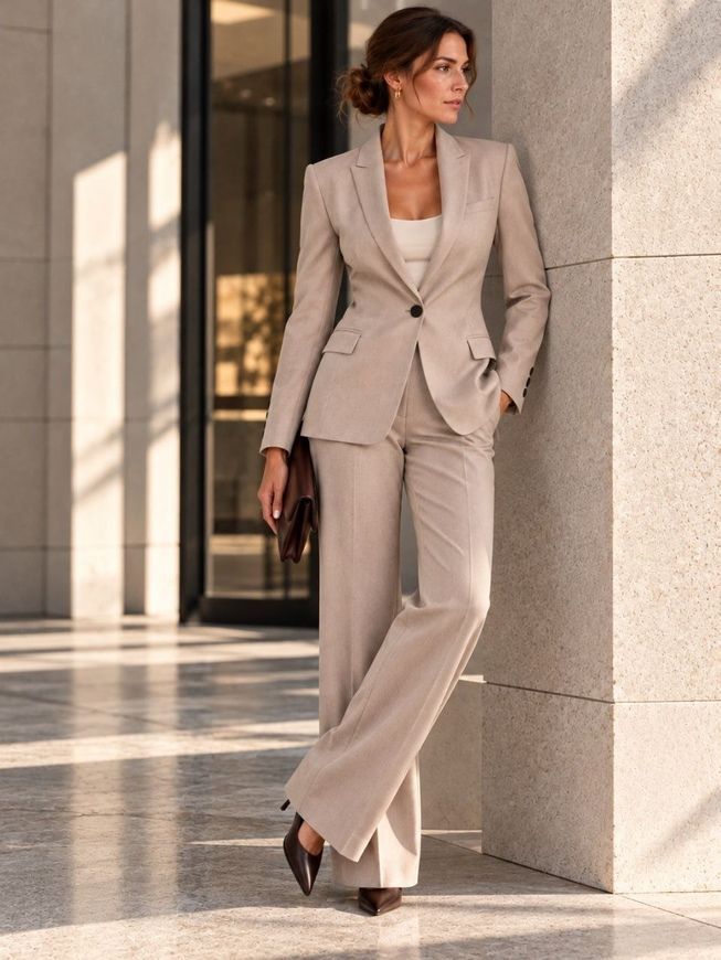 Business, beige suit from BYURSE, Beige, Costume fabric, Maxi, Оff-season, Suit classic, Cloth, plain, Suit with trousers, 1 kg, Yes, Ukraine, 95% wool, 5% elastan, Long sleeve, plain, Fitted, Buttoned, Business, Direct, Fitted