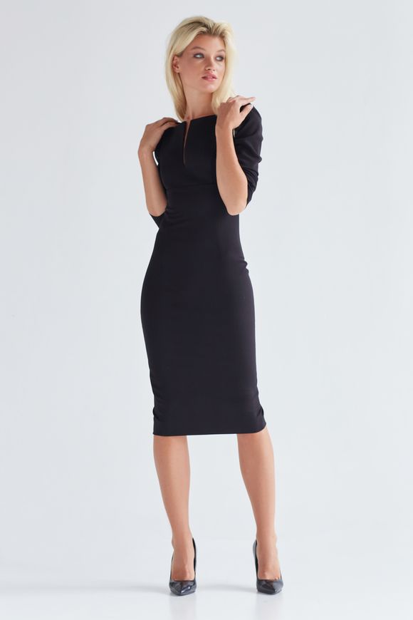 Business, black dress - case Gretta from BYURSE, The black, Diagonal, Midi, Аutumn winter, Office dress, Cloth, plain, Dress, 1 kg, Yes, Ukraine, 95% wool, 5% elastan, Sleeve 3/4, plain, tight-fitting, With a zipper, V-neck, Classical, Dresses - case, with stand