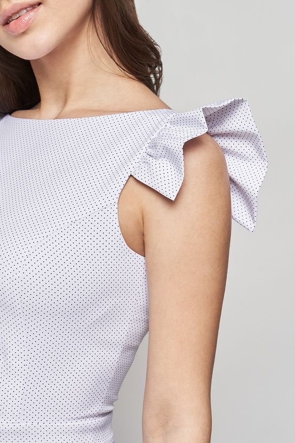 Летнее, белое платье в горошек Валентина от BYURSE, 40, Бело - черный, Плательная ткань, Мини, Весна-лето, Повседневное, Одежда, Горошек, Платье, 1кг., Да, Украина, 95% вискоза, 5% эластан, Без рукава, В горох, Расклешённые, На молнии, Вырез лодочка, Повседневный, Платье с пышной юбкой