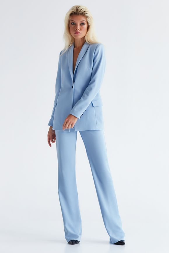 Women's classic blue wool suit from BYURSE, Blue, Crepe, Maxi, Аutumn winter, Suit classic, Cloth, plain, Suit with trousers, 1 kg, Yes, Ukraine, 95% wool, 5% elastan, Long sleeve, Direct, Buttoned, Business, Direct, Direct