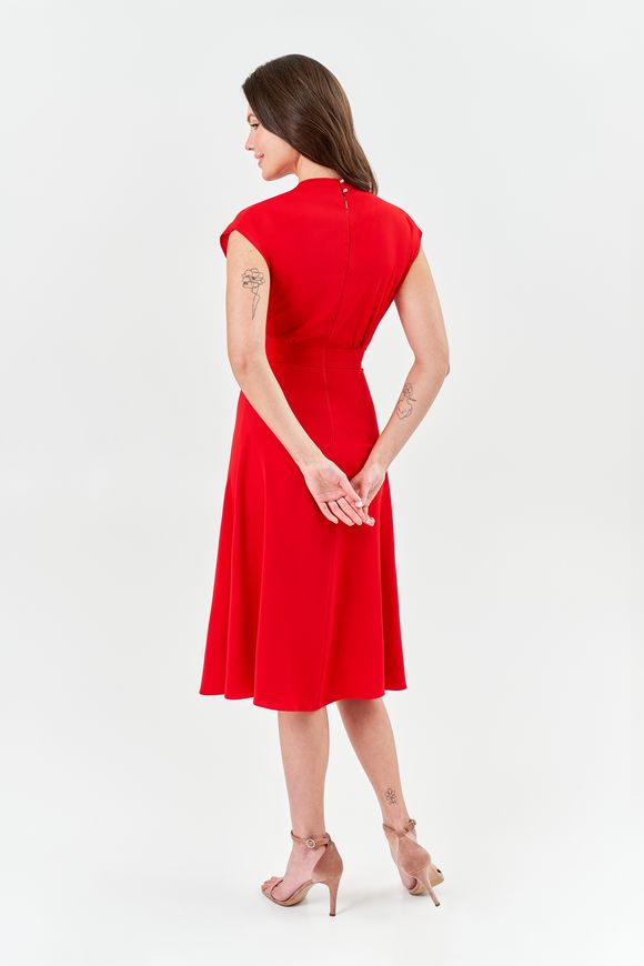 Red Agnes dress by BYURSE, Red, Dress fabric, Midi, Spring Summer, Dresses, Cloth, plain, Dress, 1 kg, Yes, Ukraine, 95% viscose, 5% elastane, Sleeveless, plain, Fitted, With a zipper, V-neck, Business, Dress with full skirt