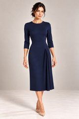 Dress Dominique dark blue, Blue, Dress fabric, Midi, Оff-season, Dresses, Cloth, plain, Dress, 1 kg, Yes, Ukraine, Sleeve 3/4, plain, Fitted, With a zipper, Round neckline, Business, Dresses - case