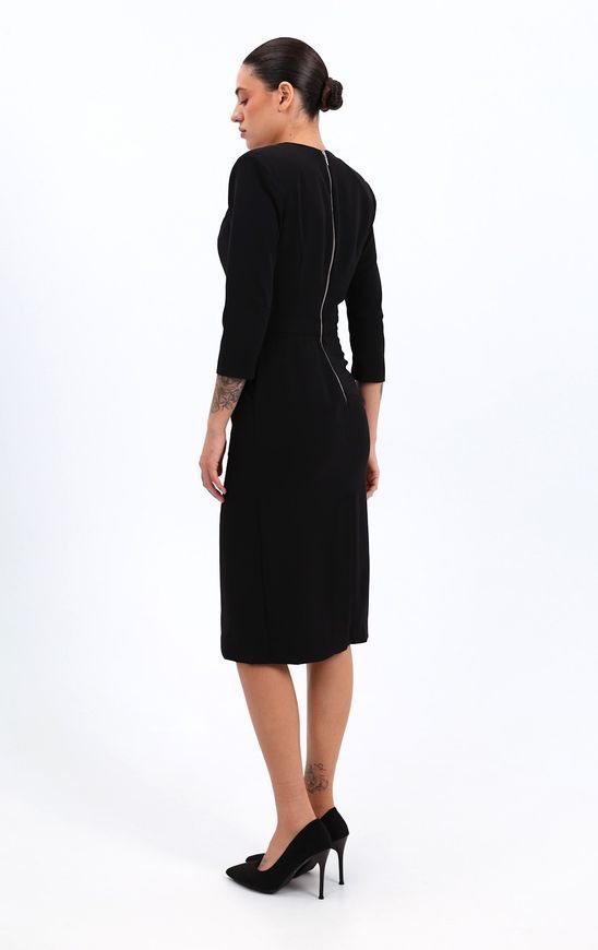 Платье Алина в чорном цвете, 40, Черный, Костюмная ткань, Миди, Осень-зима, Платья, Одежда, Однотонный, Платье, 1кг., Да, Украина, 95% шерсть, 5% еластан, Рукав 3/4, Облегающие, На молнии, V образный вырез, Деловой, Платья  - футляр