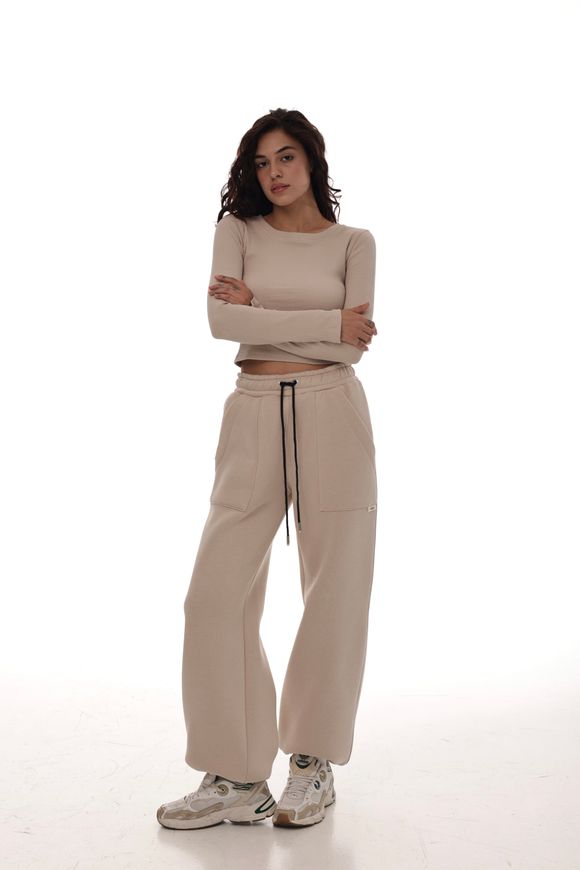 Palazzo pants by BYURSE, S, Beige, fouter, Аutumn winter, Trousers, Cloth, plain, Ukraine, 95% cotton, 5% elastan