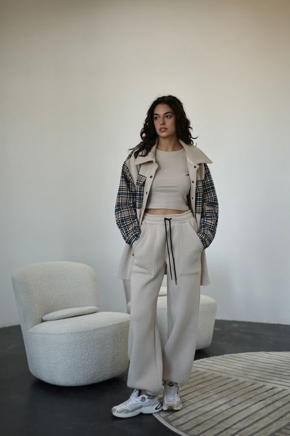 Брюки палаццо от BYURSE, S, Бежевый, футер, Осень-зима, Брюки, Одежда, Однотонный, Украина, 95% хлопок, 5% еластан