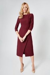Business dress with wrap skirt Jessica from BYURSE, 42, Marsala, Crepe, Midi, Аutumn winter, Office dress, Cloth, plain, Dress, 1 kg, Yes, Ukraine, 95% viscose, 5% elastane, Sleeve 3/4, plain, Fitted, With a zipper, Boat neckline, Classical, Dresses - case, With a slit