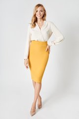 Pencil skirt , Mustard, Crepe, Midi, Оff-season, Pencil skirt, Cloth, plain, Skirt, 1 kg, Yes, Ukraine, 95% viscose, 5% elastane