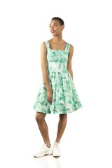 Summer sundress made of cotton Alice from BYURSE, Green, Dress fabric, Міni, Spring Summer, Sundress, Cloth, Abstract, Dress, 1 kg, Yes, Ukraine, 95% cotton, 5% elastan, Sleeveless, Printed, flared, With a zipper, square neckline, Casual, Dress with full skirt