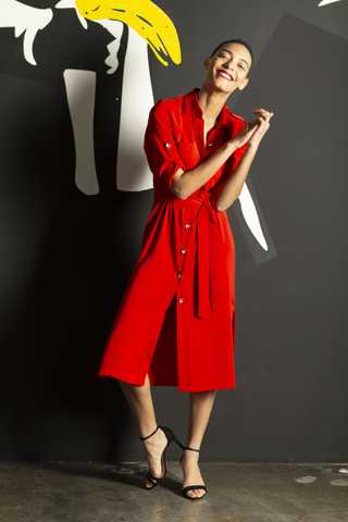 Red silk shirt sales dress