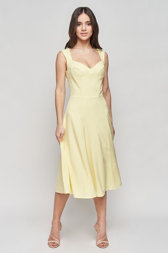 Yellow summer dress Gloria from BYURSE, Yellow, Dress fabric, Midi, Spring Summer, Casual, Cloth, plain, Dress, 1 kg, Yes, Ukraine, 95% viscose, 5% elastane, Sleeveless, plain, flared, With a zipper, square neckline, Casual, Dress with full skirt