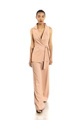 Women's striped trouser suit from BYURSE, 42, Beige, Costume fabric, Maxi, Оff-season, Suit classic, Cloth, Strip, Suit with trousers, 1 kg, Yes, Ukraine, 95% viscose, 5% elastane, Sleeveless, With belt, Wide, With smell, Business, With belt