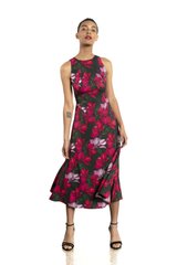 Summer dress with slits Valerie from BYURSE, Khaki, Dress fabric, Midi, Spring Summer, Office dress, Cloth, Floral, Dress, 1 kg, Yes, Ukraine, 95% viscose, 5% elastane, Sleeveless, Printed, flared, With a zipper, Round neckline, Casual, Dresses - trapeze, With a slit