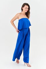 Summer jumpsuit Palazzo by BYURSE, Blue electrician, Dress fabric, Maxi, Spring Summer, Overalls, Cloth, plain, Overalls, 1 kg, Yes, Ukraine, 95% viscose, 5% elastane, Sleeveless, with ruffles, off the shoulder, With a zipper, Bustier, Casual, jumpsuit pants