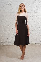Classic dress Dita from BYURSE, 42, Brown, Crepe, Midi, Оff-season, Office dress, Cloth, Abstract, Dress, 1 kg, Yes, Ukraine, 95% viscose, 5% elastane, Sleeve 3/4, Two-tone models, Trapeze, With a zipper, With a collar, Business, Dresses - trapeze, With a collar, Raglan sleeve