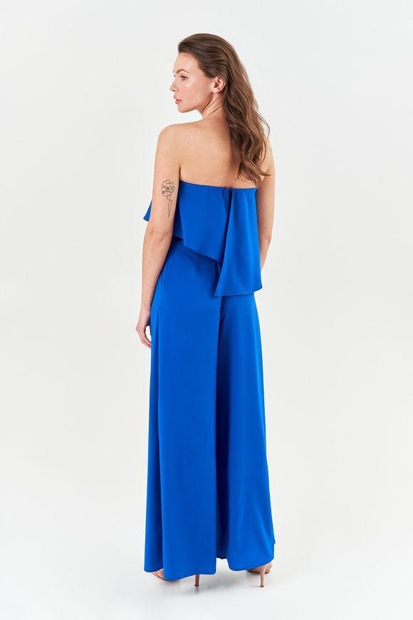 Summer jumpsuit Palazzo by BYURSE, Blue electrician, Dress fabric, Maxi, Spring Summer, Overalls, Cloth, plain, Overalls, 1 kg, Yes, Ukraine, 95% viscose, 5% elastane, Sleeveless, with ruffles, off the shoulder, With a zipper, Bustier, Casual, jumpsuit pants
