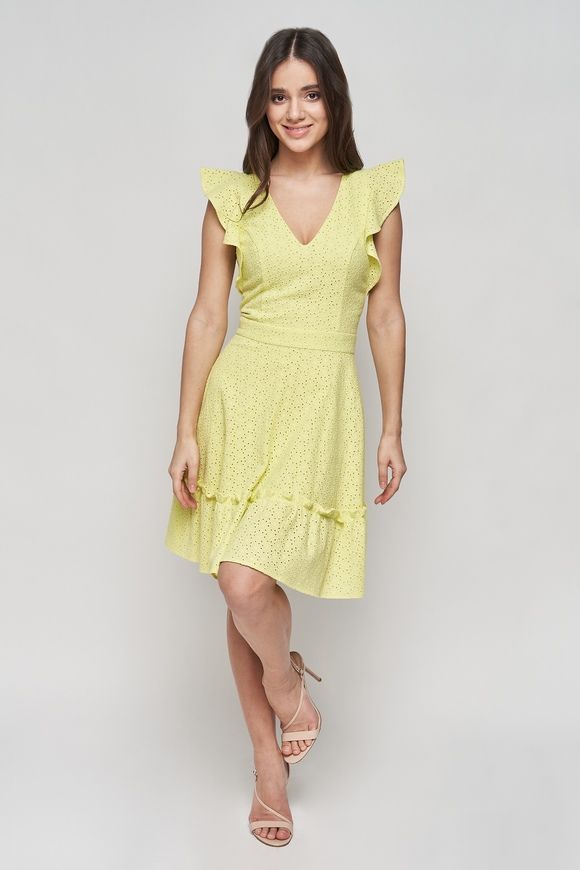 Summer, yellow dress from Rene seam from BYURSE, Yellow, Proshva, Міni, Spring Summer, Casual, Cloth, plain, Dress, 1 kg, Yes, Ukraine, 95% cotton, 5% elastan, Sleeveless, With flounces, flared, With a zipper, V-neck, Casual, Dress with full skirt