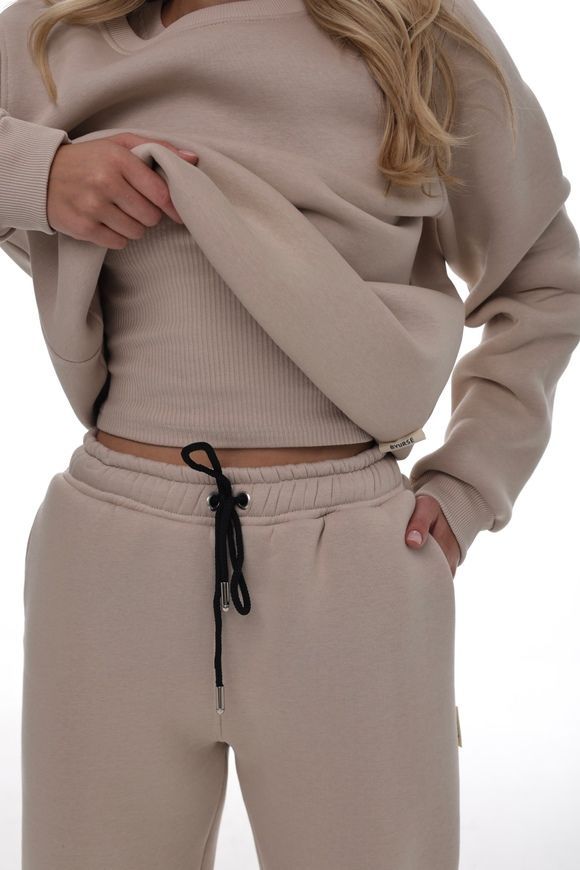 Joggers in Tofu color, M, Beige, fouter, Аutumn winter, Trousers, Cloth, Ukraine, 95% cotton, 5% elastan, Casual