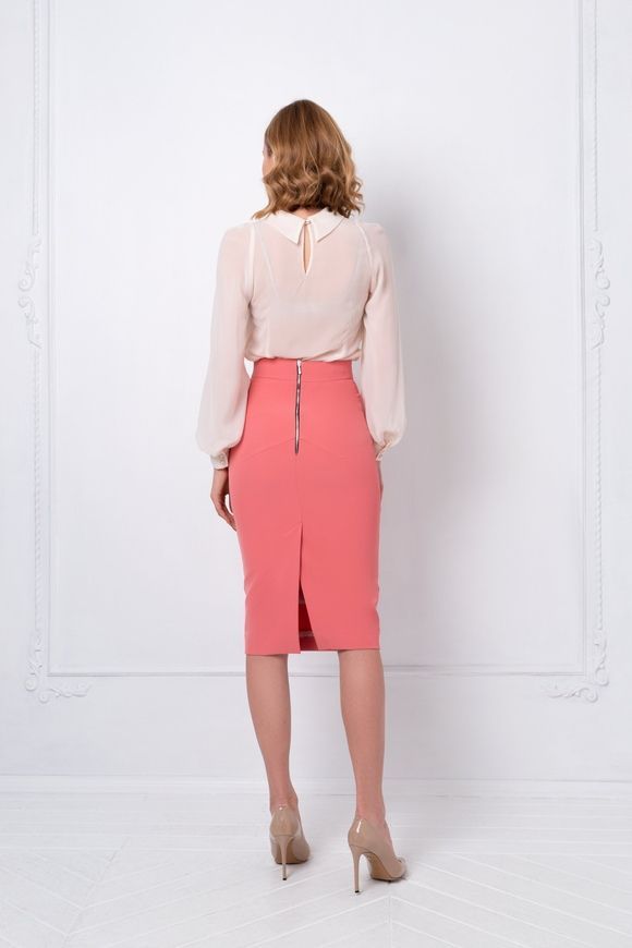 Classic silk blouse by BYURSE, 42, Lactic, Silk chiffon, Оff-season, Blouses, Cloth, plain, Blouses/tops, 1 kg, Yes, Ukraine, 95% silk, 5% elastane, Long sleeve, with ruffles, oversize, Buttoned, Round neckline, Classical, With a collar