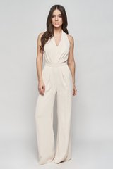 Evening, silk jumpsuit from BYURSE, 44, Lactic, Silk, Maxi, Spring Summer, Overalls, Cloth, plain, Overalls, 1 kg, Yes, Ukraine, 95% silk, 5% elastane, Sleeveless, Buttons, off the shoulder, With a zipper, V-neck, Evening, jumpsuit pants